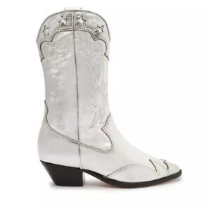 SCHUTZ Cicera metallic silver leather bootie, size 8